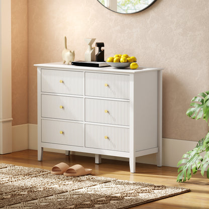 HOMCOM Fluted Dresser, 6 Drawer Chest of Drawers for Bedroom, Living Room, Hallway, Closet, White