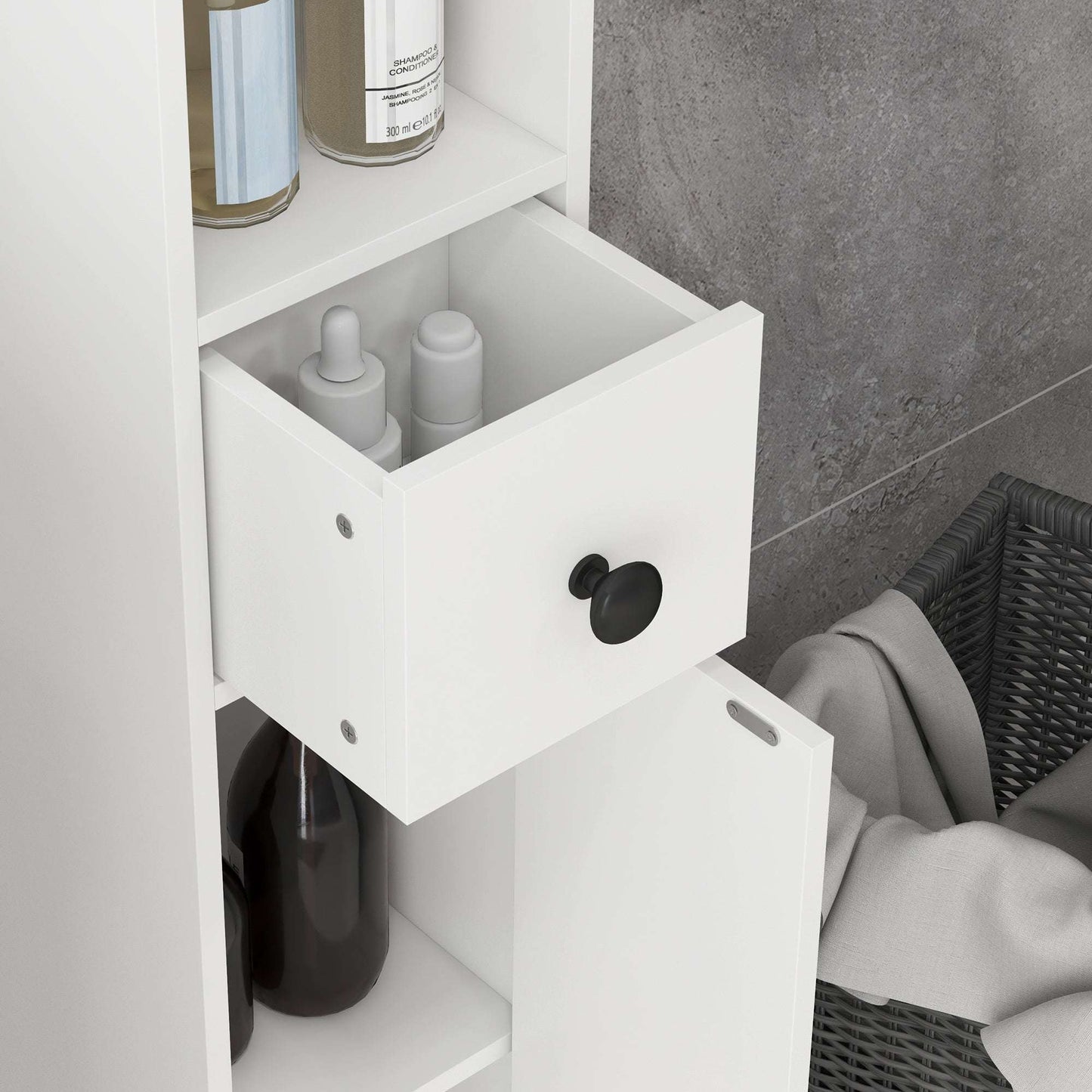 kleankin 180cm Slim Bathroom Cabinet with 9-layered Independent Storage for Family-friendly Storage  - White