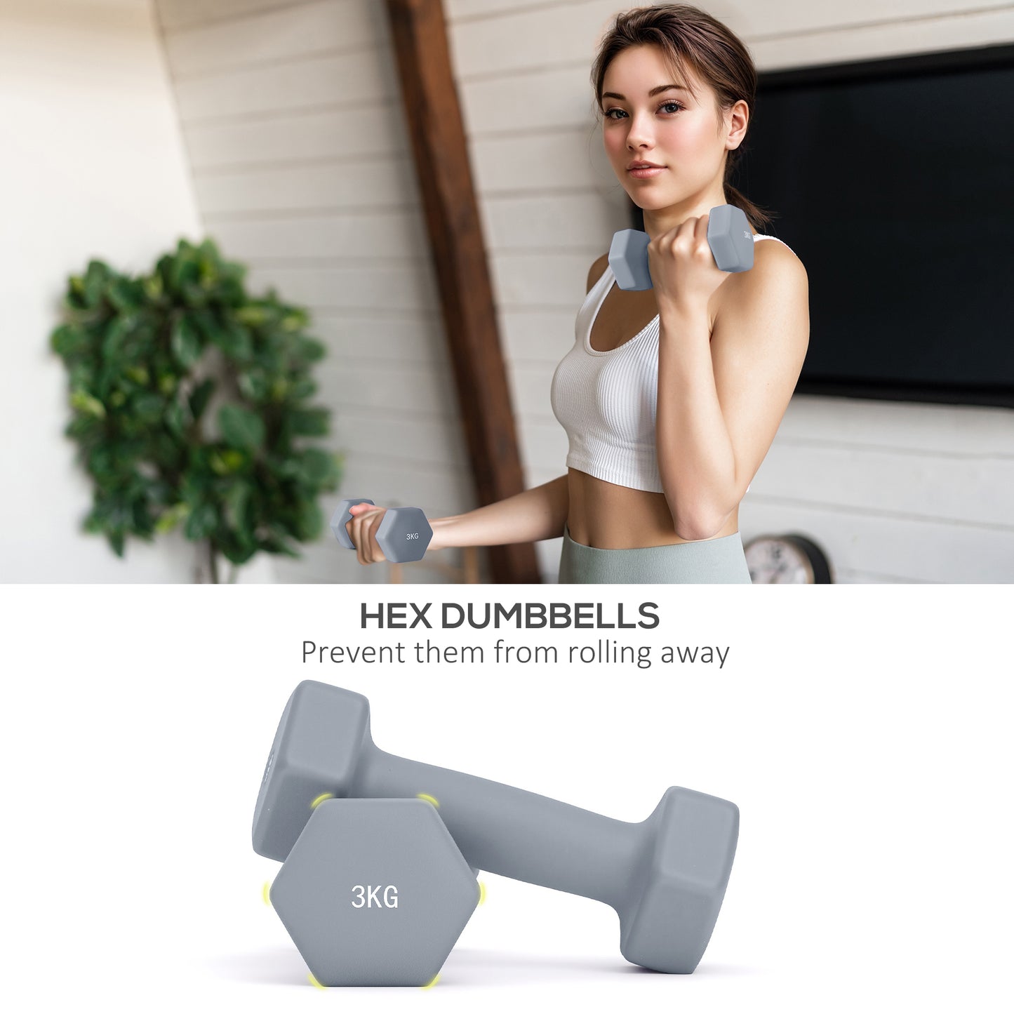 SPORTNOW Dumbbells Set with Storage Rack, 2 x 1kg, 2 x 2kg, 2 x 3kg, Green