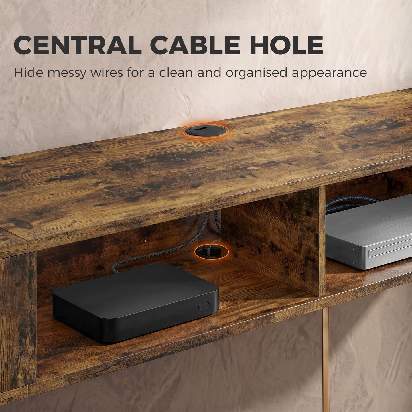 HOMCOM Wall Mounted TV Stand with RGB LED Lights, Floating Entertainment Centre for 75 Inch TV, Rustic Brown