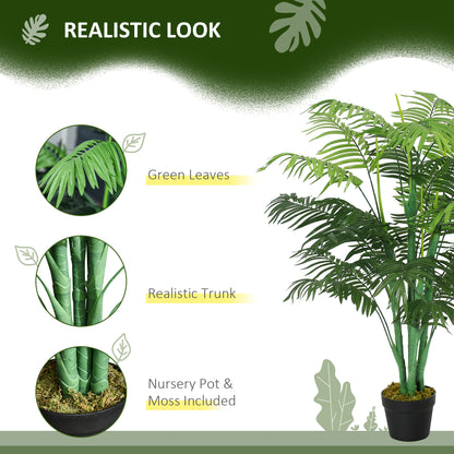 Outsunny 125cm/4FT Artificial Palm Plant Decorative Tree with Nursery Pot, Fake Plastic Indoor Home Office Décor, Green