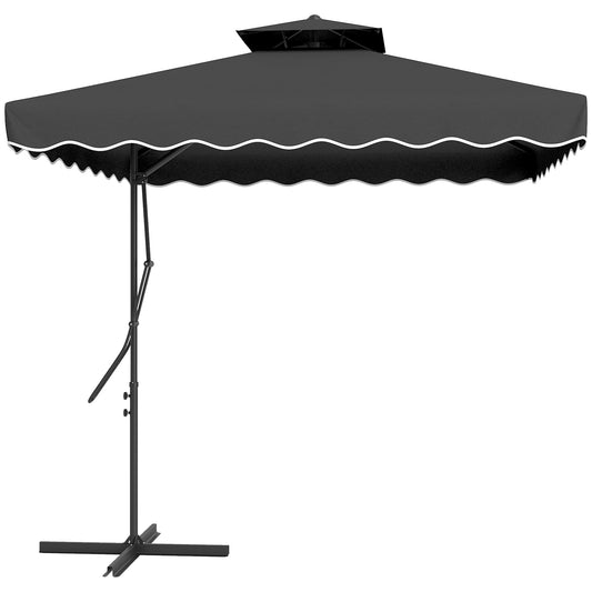 Outsunny 2.5m Cantilever Parasol with Easy Lever, Square Double Top Garden Parasol Umbrella with Ruffles and Cross Base, Overhanging Outdoor Sun Shades, Black-Cantilever Umbrellas-ChewyGames-ChewyGames