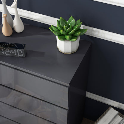 HOMCOM 5-Drawer Modern Dresser, High Gloss Storage Drawer Unit for Bedroom, Grey