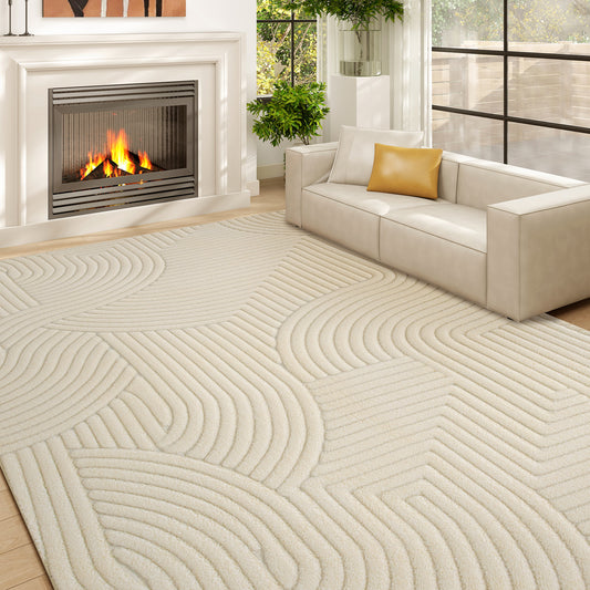 HOMCOM Modern Geometric Rug, Thick Plush, Non-Slip, 160 x 120 cm – Cream, Living Room/Bedroom/Office