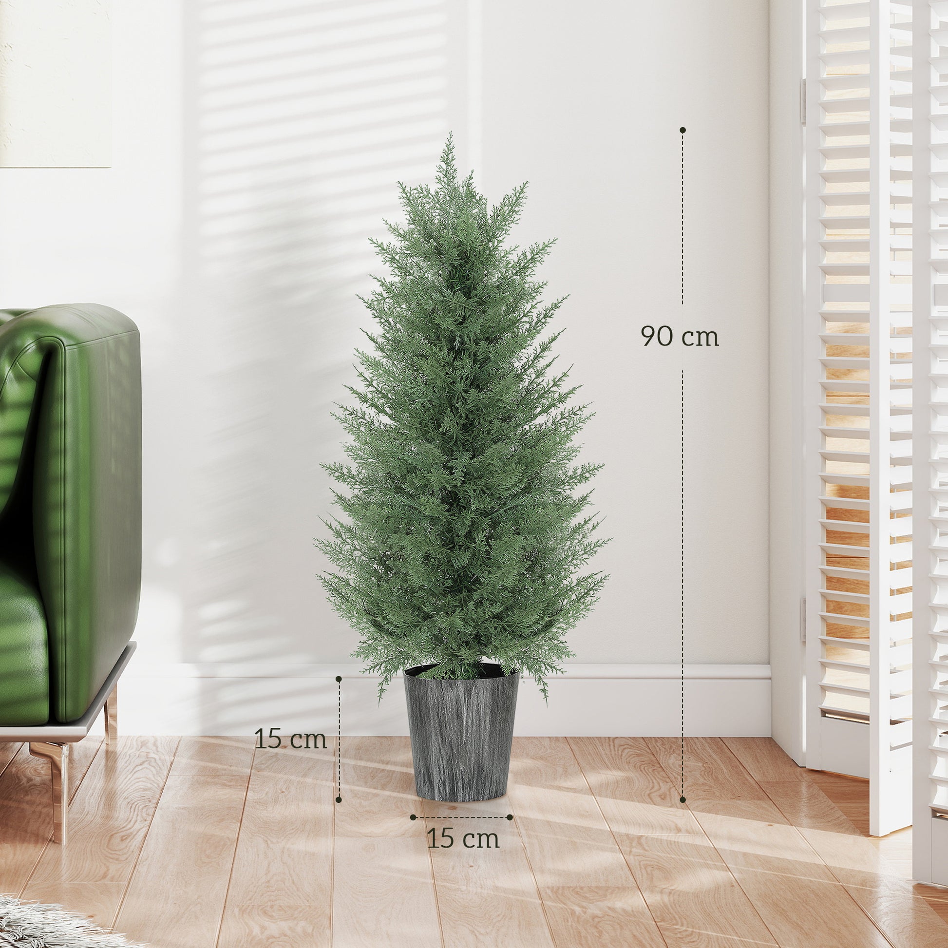 HOMCOM 90cm Artificial Cypress Trees Set of 2, UV Resistant Artificial Plants with Decorative Pot, Fake Plants for Indoor Outdoor Decor, Green--ChewyGames-ChewyGames