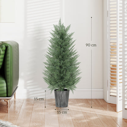HOMCOM 90cm Artificial Cypress Trees Set of 2, UV Resistant Artificial Plants with Decorative Pot, Fake Plants for Indoor Outdoor Decor, Green--ChewyGames-ChewyGames