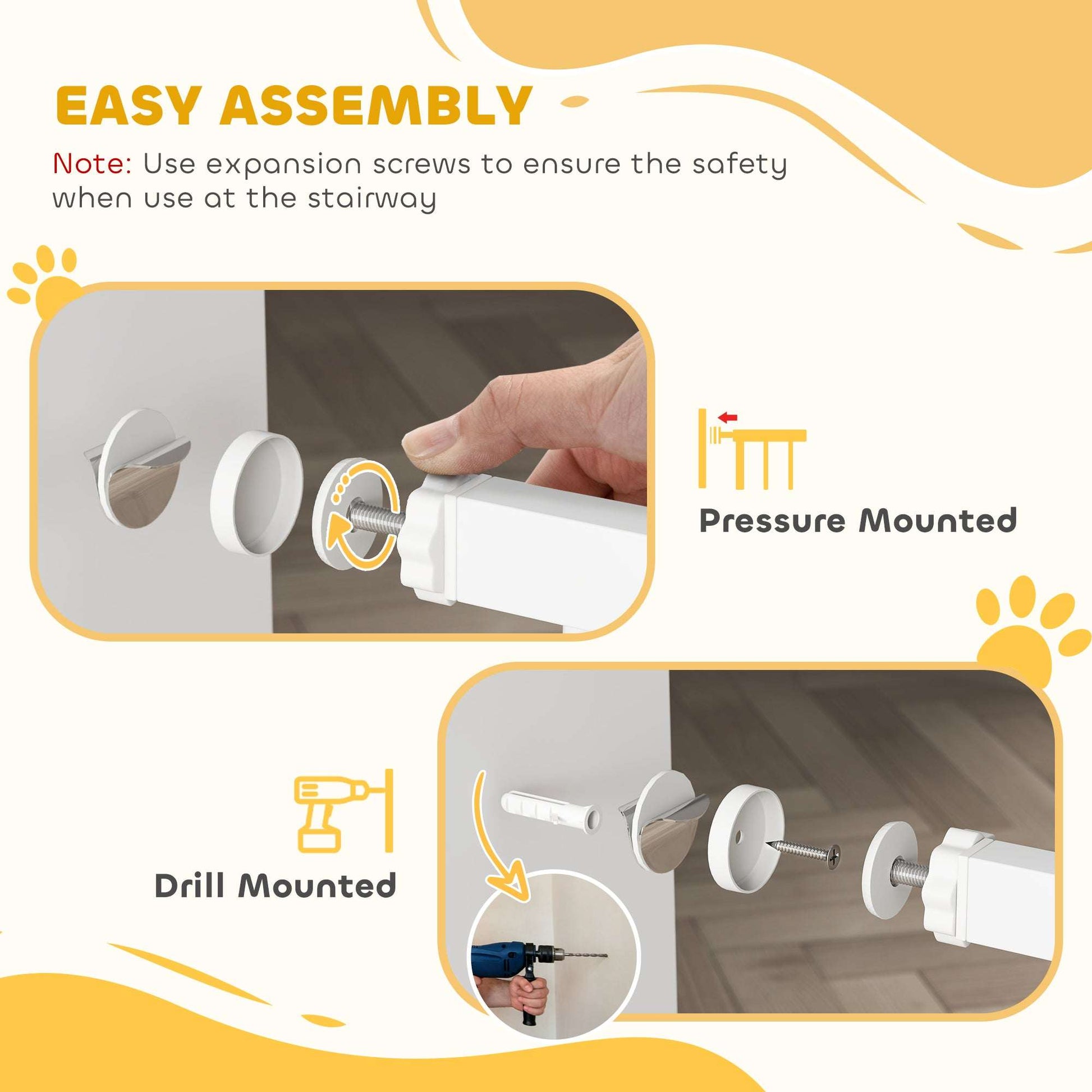 PawHut Baby Gate, Pet Safety Gate Pressure Fit, 76-82cm Wide with Two-Way Open, One-Hand Opening