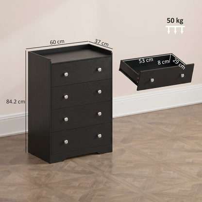 HOMCOM 4 Drawer Chest of Drawers, Modern Dresser for Bedroom, Storage Cabinet for Living Room Entryway, Black Wood Effect