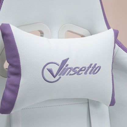 Vinsetto Computer Gaming Chair, PU Leather Office Desk Chair with Footrest, Swivel Wheels, 135° Reclining Back, Lumbar Support, Headrest for Home, White and Purple