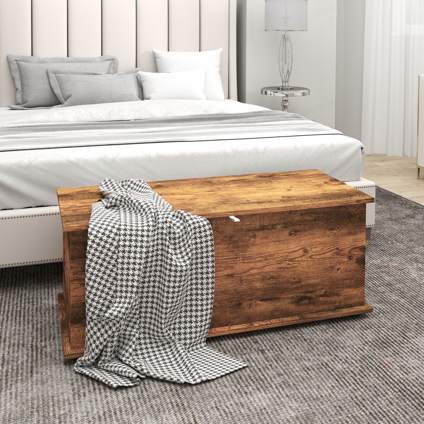 HOMCOM Storage Chest, Large 113L Blanket Box, Shoe Bench with Safety Hinged Lid, Storage Trunk, Bed End Bench for Bedroom, Hallway, Living room, Playroom, 100 x 40 x 40cm, Rustic Brown--ChewyGames-ChewyGames