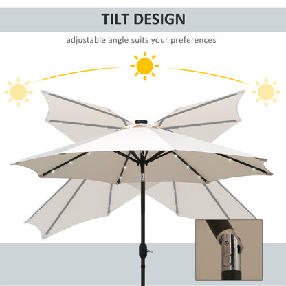 Outsunny 2.7m Patio Garden Umbrella Outdoor Parasol with Tilt Crank and 24 LEDs Lights (Cream)