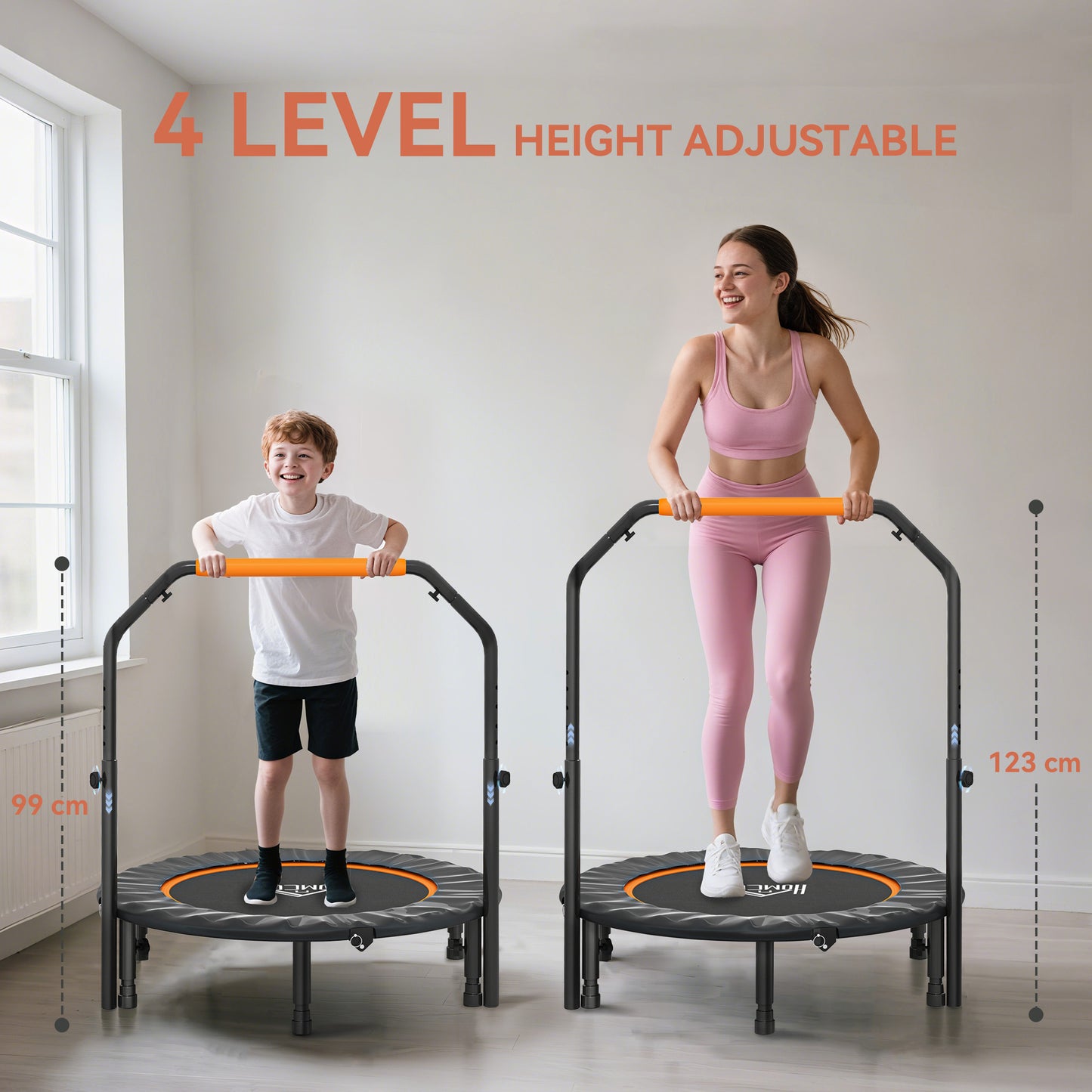 HOMCOM 40" Foldable Mini Fitness Trampoline, with Adjustable Foam Handle, Orange