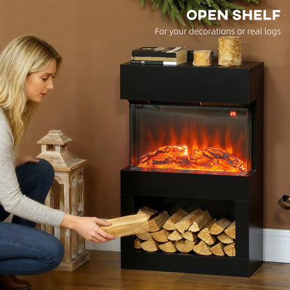 HOMCOM 19" Electric Fireplace with Surround, 3D Flame Effect, 6 Colours & 3 Brightness Levels, 1000W/2000W Black Electric Fire and Mantel Reach up to 30㎡ Space with Remote & Timer, 3 Sided View
