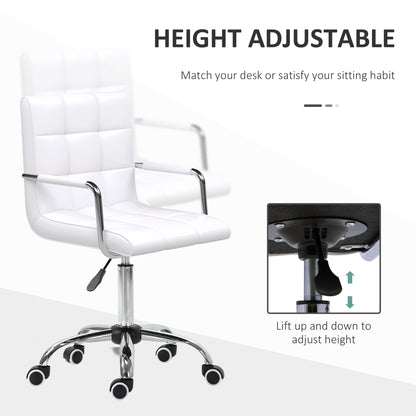 Vinsetto Makeup Vanity Chair, PU Leather Mid Back Office Chair with Adjustable Height, Armrest and Rolling Wheels, White