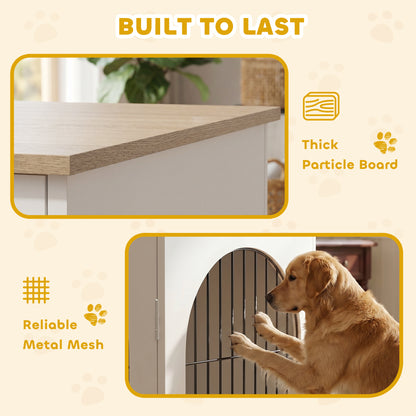 PawHut Dog Crate Furniture, Indoor Dog Cage with Double Doors for Large Breeds, Pet Kennel End Side Table