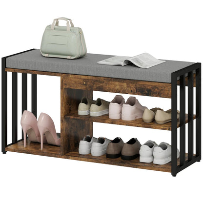 HOMCOM Shoe Storage Bench w/ Seat, Upholstered Entryway, 3 Shelves Brown