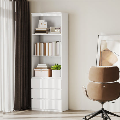 HOMCOM 180cm Tall Bookcase, with Shelves and Drawers - White