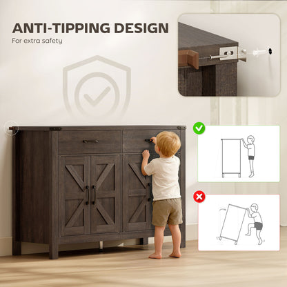 HOMCOM Kitchen Cupboard, Sideboard with 4 Doors, 2 Drawers and 2 Adjustable Shelves for Dining Room, Dark Brown