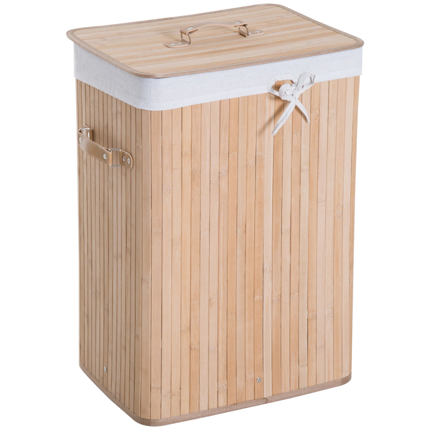 HOMCOM 70L Collapsible Bamboo Laundry Hamper Organizer Clothes Washing Basket Bin Storage Box w/ Lid Removable Lining 40x30x60cm