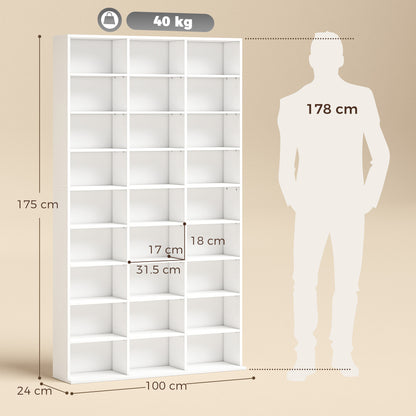 HOMCOM 835 CD/500 DVD Storage Unit, Blu-ray Media Storage Shelf with 27 Compartments and 21 Adjustable Shelves, White