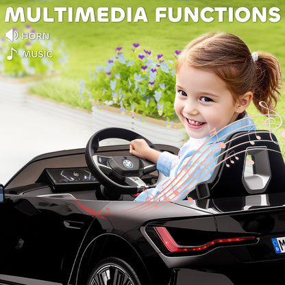 HOMCOM BMW i4 Licensed 12V Kids Electric Ride-On Car, with Remote Control, Portable Battery, Music, Horn, Headlights - Black