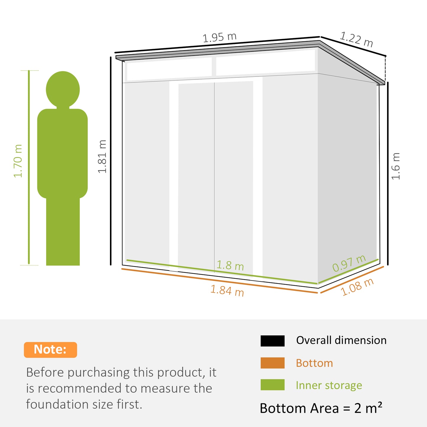 Outsunny 6.5 x 4FT Galvanised Metal Shed with Foundation Kit, Lockable Tool Garden Shed with Double Sliding Doors, Vents, Light Grey Wood Effect