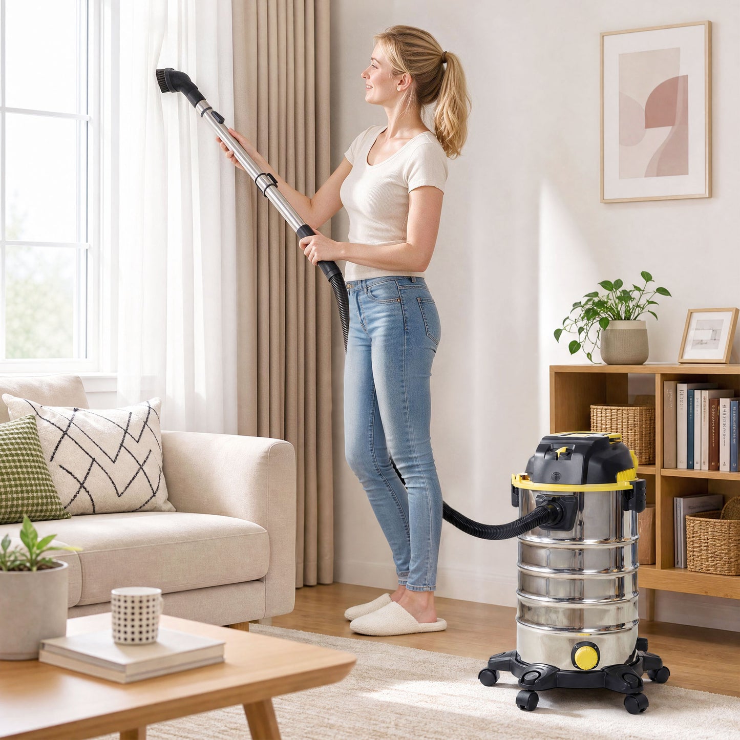 HOMCOM 1400W Vacuum Cleaner, 3-in-1 Wet and Dry Vacuum Cleaner with Blowing Mode and 30L Stainless Steel Tank, Yellow