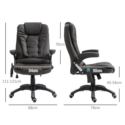 HOMCOM 6-Point Massage Office Chair with Seat Heated for Home Office, PU Leather High Back Executive Desk Chair with Adjustable Height and 360° Swivel for Work Study, Brown