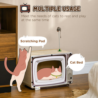 PawHut TV-Shaped Scratching Board with Scratcher, Catnip, Toy Rat, Cat Scratcher for Indoor Cats, 43 x 23 x 32.5cm--ChewyGames-ChewyGames