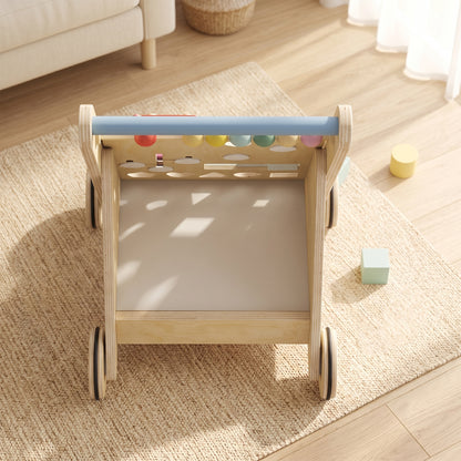 AIYAPLAY Wooden Baby Walker, Toddler Push Along Walker with Speed Control, Activity Centre and 5 Blocks for 18 Months+, Natural