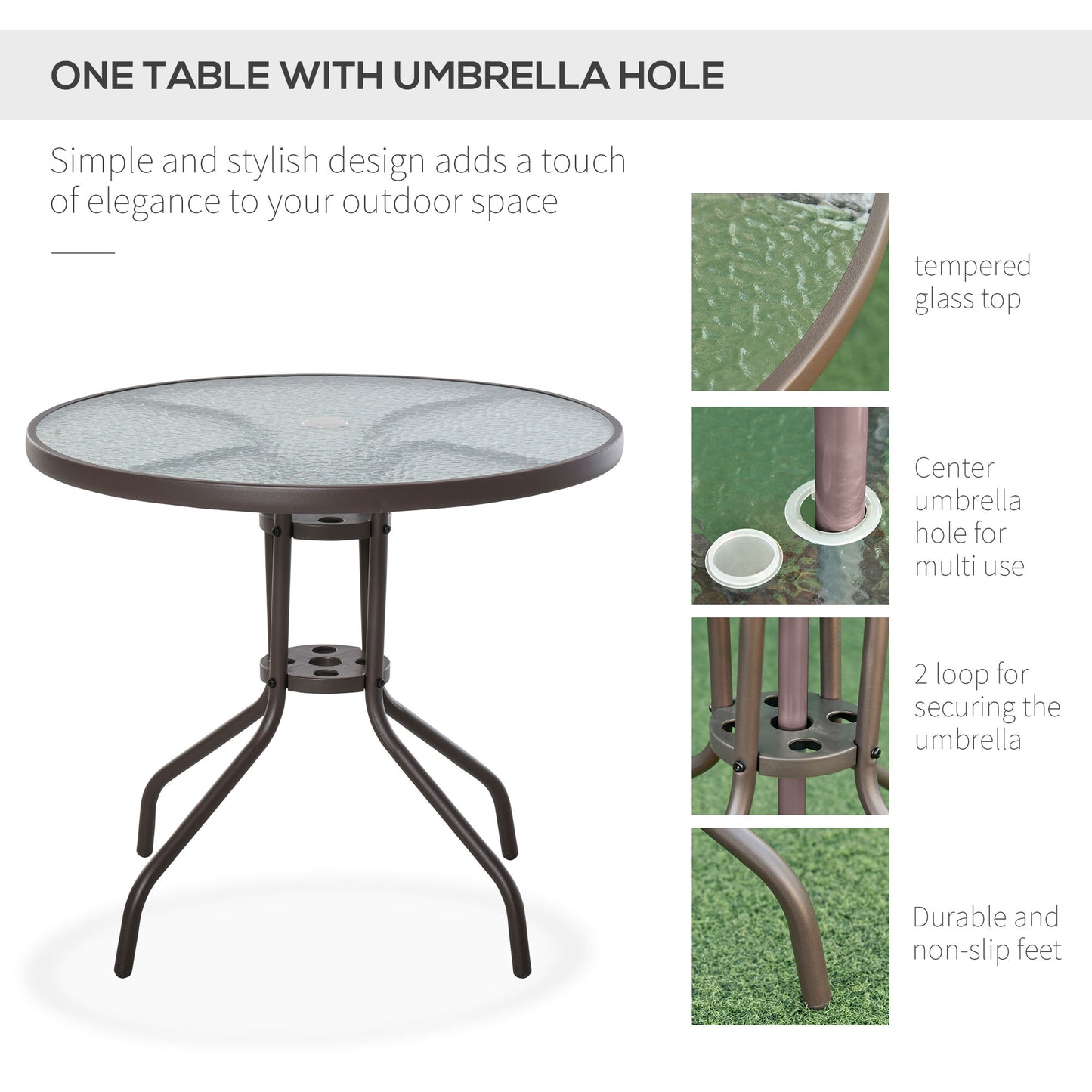 Outsunny Garden Patio Texteline Folding Chairs Plus Table and Parasol Furniture Bistro Set 6 Pieces - Coffee/Cream