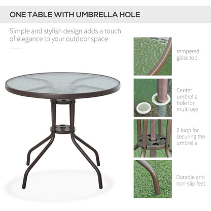 Outsunny Garden Patio Texteline Folding Chairs Plus Table and Parasol Furniture Bistro Set 6 Pieces - Coffee/Cream