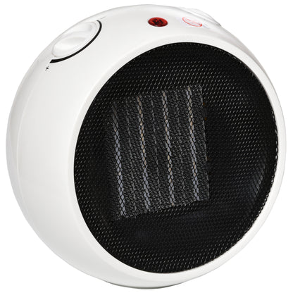 HOMCOM 1500W Small Space Heater, Ceramic Electric Plug in Fan Heater with 3 Heat Setting, Adjustable Temperature, Tip-Over, Overheating Protection, Low Energy, White
