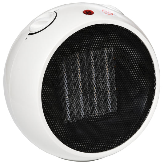 HOMCOM 1500W Small Space Heater, Ceramic Electric Plug in Fan Heater with 3 Heat Setting, Adjustable Temperature, Tip-Over, Overheating Protection, Low Energy, White