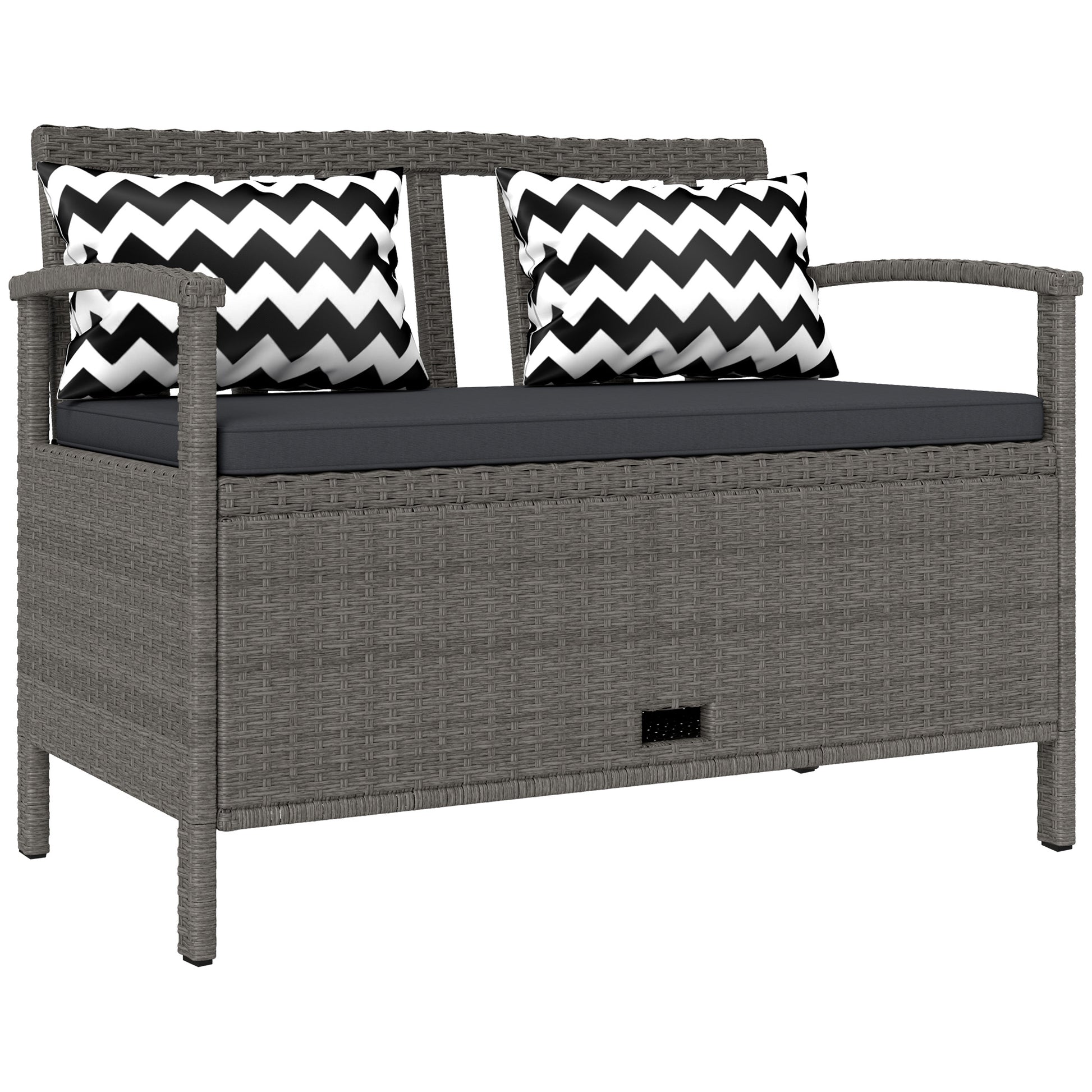 Outsunny 160L Storage Two-Seater Rattan Bench - Grey--ChewyGames-ChewyGames