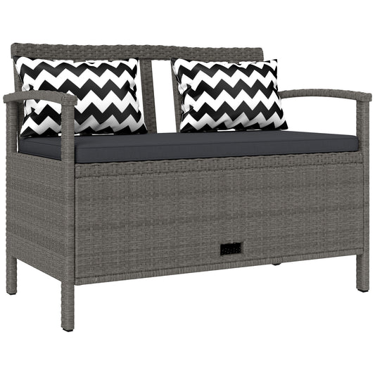Outsunny 160L Storage Two-Seater Rattan Bench - Grey--ChewyGames-ChewyGames