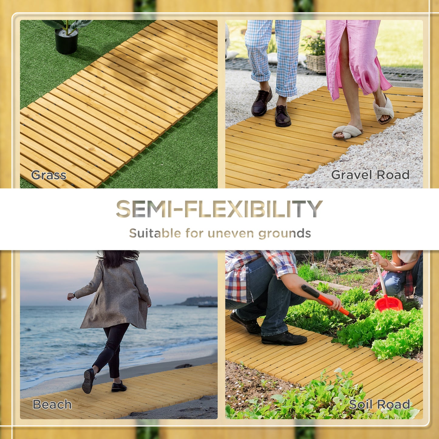 Outsunny Rollable Wooden Garden Pathway Weather-Resistant Walk Way for Wedding Party Pathways 185 x 60 cm