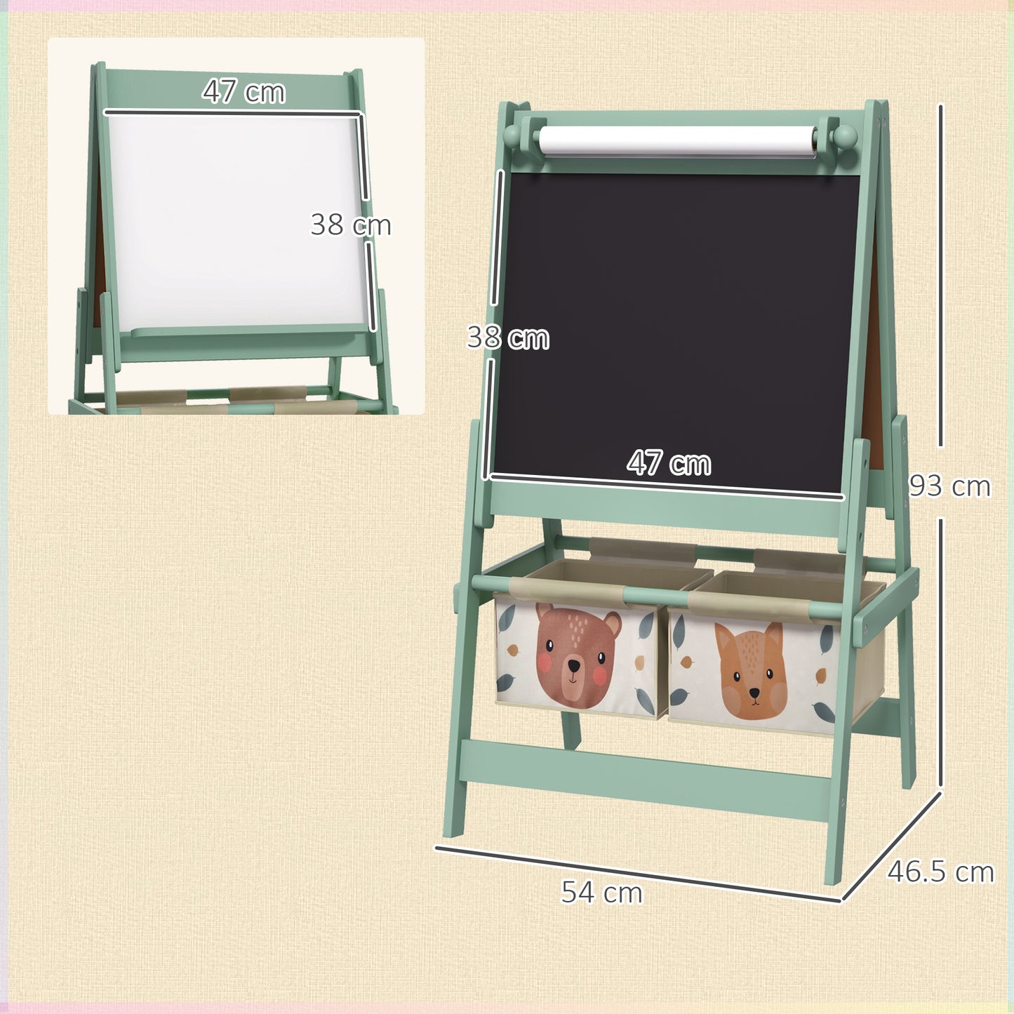 AIYAPLAY Three-In-One Kids Easel with Paper Roll, Art Easel, with Storage - Green--ChewyGames-ChewyGames