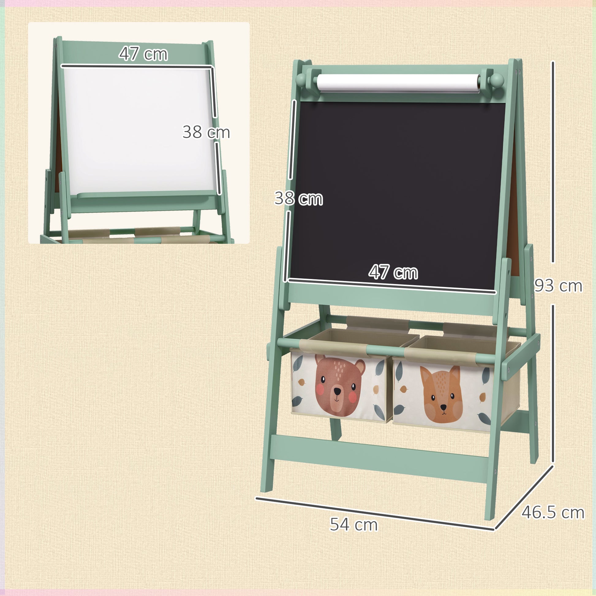 AIYAPLAY Three-In-One Kids Easel with Paper Roll, Art Easel, with Storage - Green--ChewyGames-ChewyGames