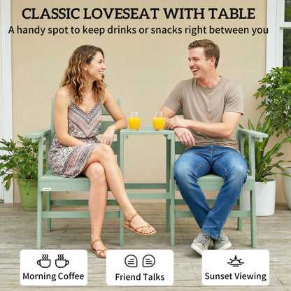 Outsunny Outdoor Garden Loveseat, Embossed Wooden Jack and Jill Garden Seat with Integrated Table, Green--ChewyGames-ChewyGames