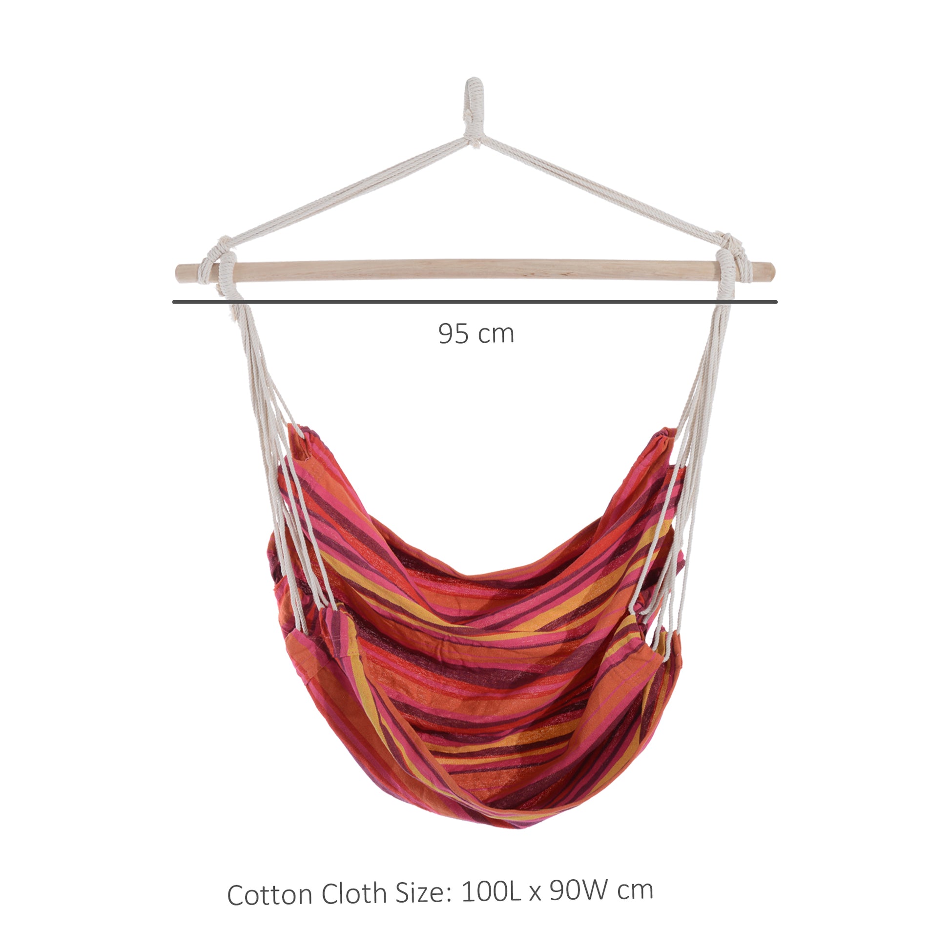 Outsunny Outdoor Hanging Rope Chair with Cotton Rope, Garden Hammock Chair with Wooden Support Bar Cotton Cloth, Portable Garden Chair for Patio & Tree, Red--ChewyGames-ChewyGames