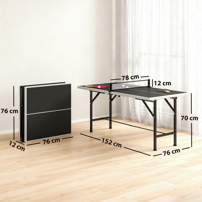 SPORTNOW 5ft Mid-Size Table Tennis Table, Ping Pong Table with Net, 2 Table Tennis Paddles and 3 Balls for Indoor Game, Black