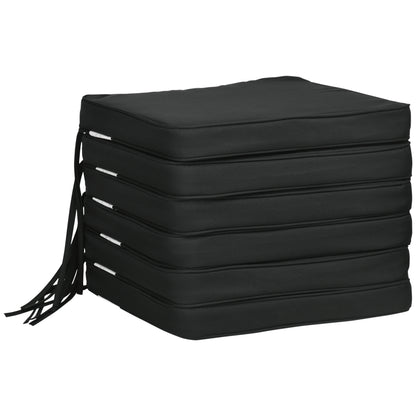 Outsunny Set of 6 Chair Cushion Seat Pads Dining Chair w/ Straps Indoor Outdoor Removable Tie On Garden Patio, Black