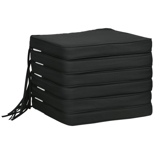 Outsunny Set of 6 Chair Cushion Seat Pads Dining Chair w/ Straps Indoor Outdoor Removable Tie On Garden Patio, Black