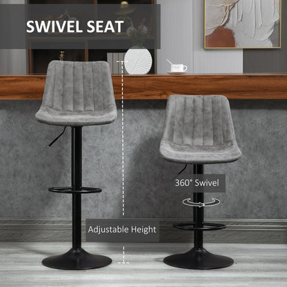 HOMCOM Breakfast Bar Stools Set of 2, 59-80cm Sitting Hight Leather Upholstered Bar Chairs - Grey