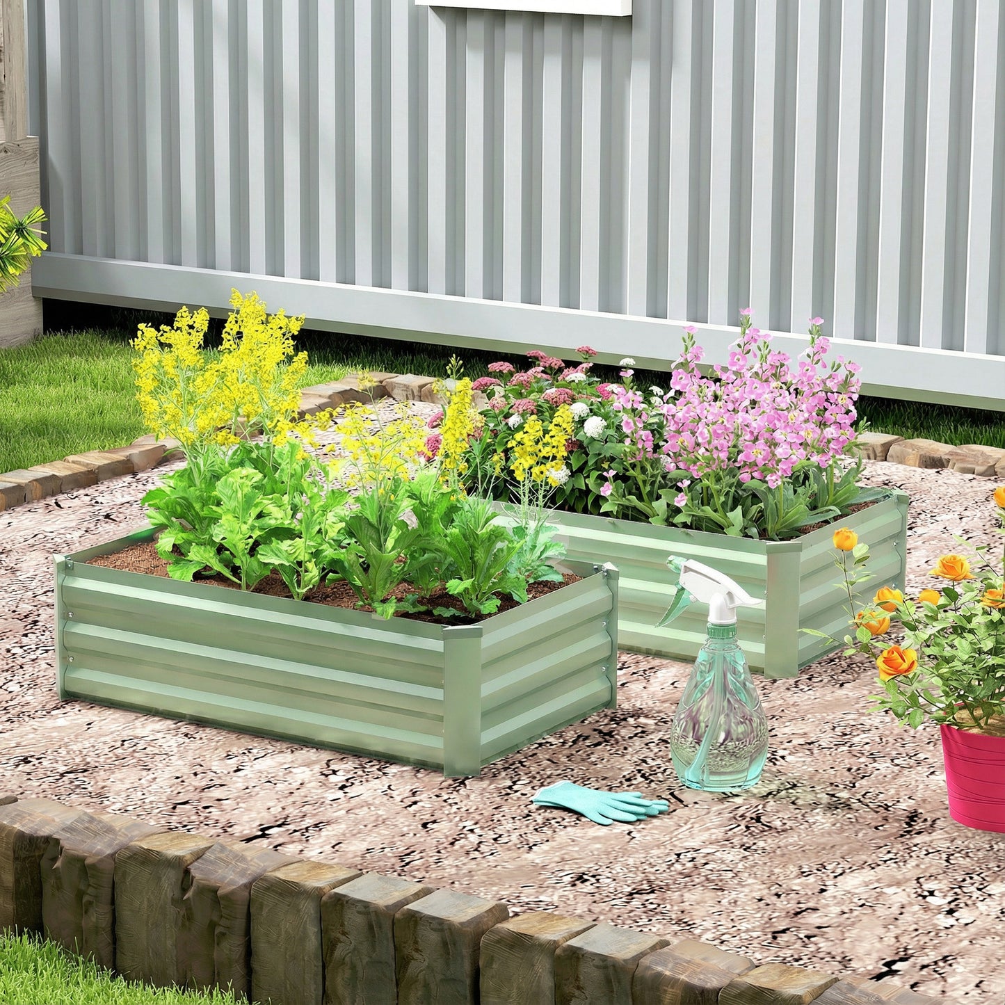 Outsunny Set of Two 100 x 60cm Steel Planter Boxes - Light Green