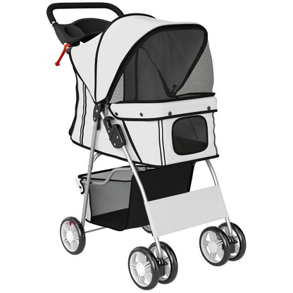 PawHut Dog Pram, Pet Stroller with Reflective Strips, Foldable Cat Stroller with 360° Swivel Wheels, Grey