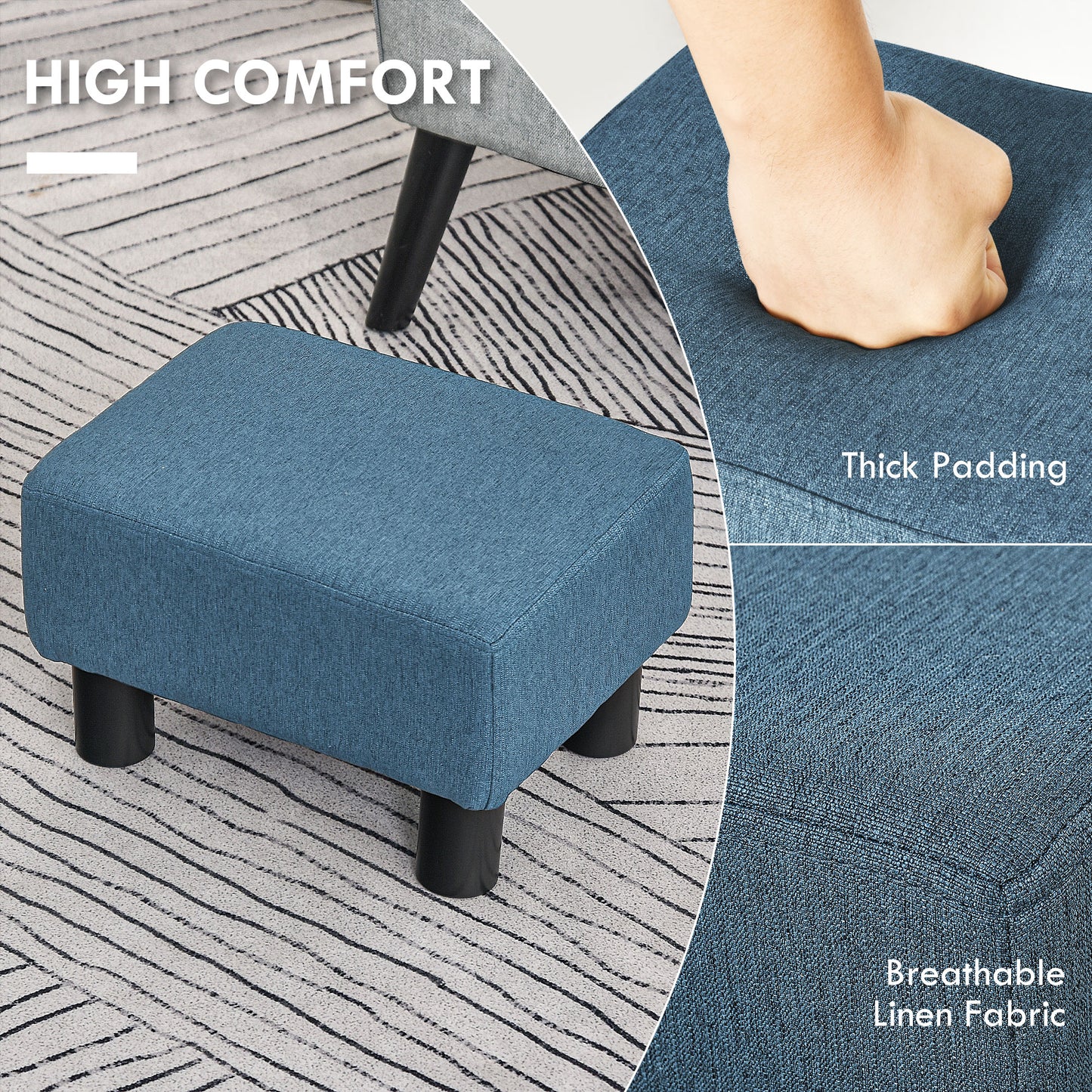 HOMCOM Linen Fabric Footstool Ottoman Cube with 4 Plastic Legs, Blue--ChewyGames-ChewyGames