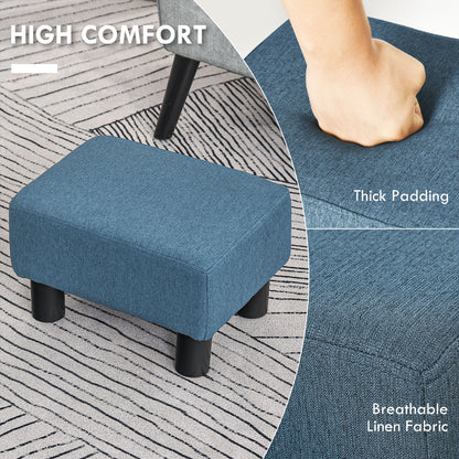 HOMCOM Linen Fabric Footstool Ottoman Cube with 4 Plastic Legs, Blue--ChewyGames-ChewyGames