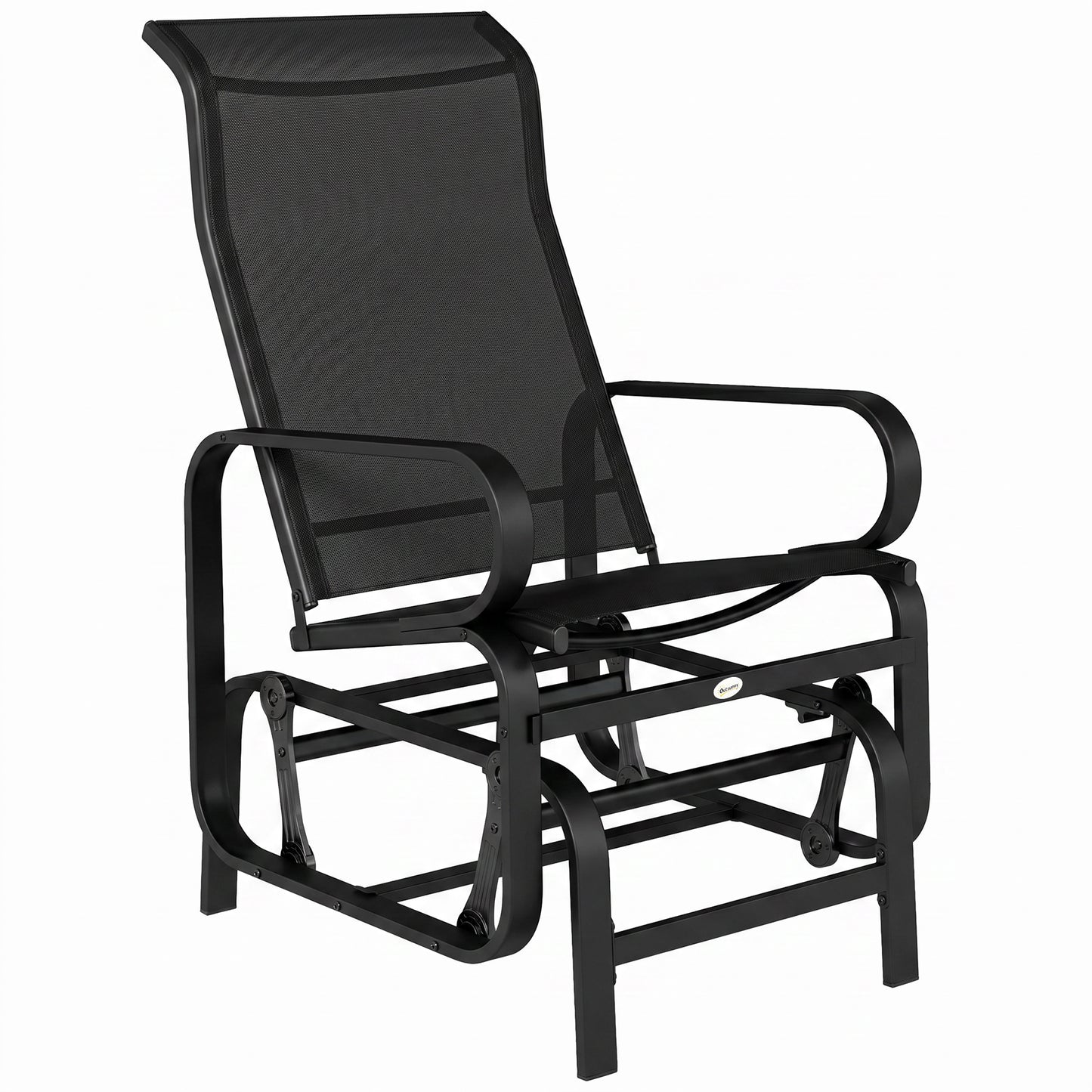 Outsunny Outdoor Gliding Rocking Chair with Sturdy Metal Frame Garden Comfortable Swing Chair, Black